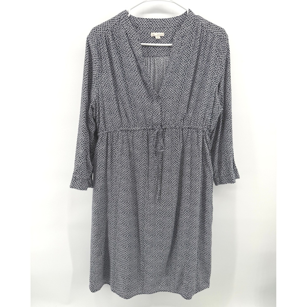 Gap Dress Blue White Geometric Split Neck 3/4 Sleeve Drawstring Office Women M